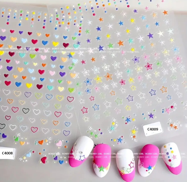 5d Embossed Nail Art Star Heart Design Self Adhesive Stickers Women NS53