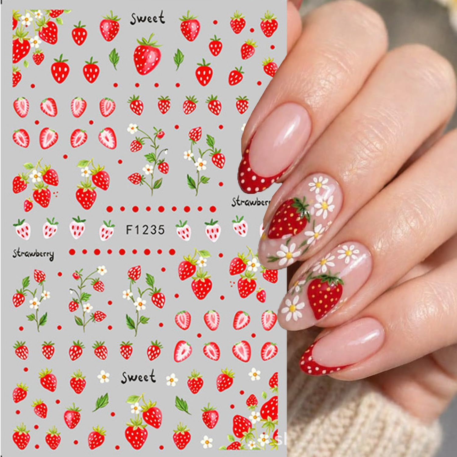Summer Fruit Nail Art Stickers Strawberry Blueberry Nail Art Decals 3D 6Sheets L