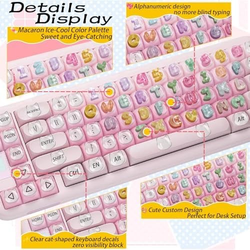 105PCS Keyboard Nail Bubbles – Macaron Ice-Transparent Buttons, Cute Bear Heads,
