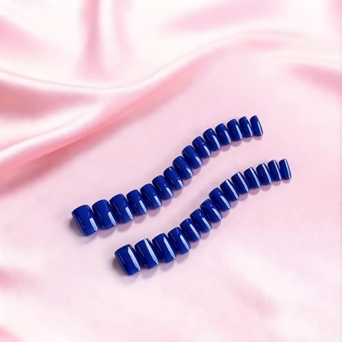 Navy Blue Short Fake Nails – Medium Square – Royal Blue Press On