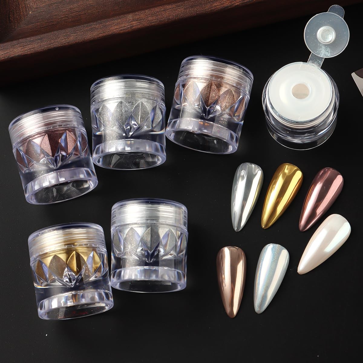 SUTOZMIWE Chrome Nail Powder and 3D F-137+G-427+D003+1pcG-261-05+6pcBrushes