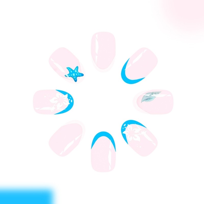 Elegant Ombres Floral Glitters Fake Nail Plastic Material Quick Application For