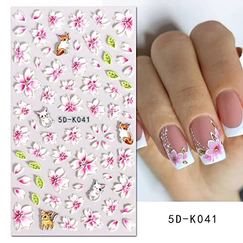 5D Flower Nail Art Stickers, 5D Embossed Floral Nail Decals Daisy Small Flower