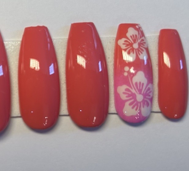 Coral And Pink Hawaiian Press On Nails