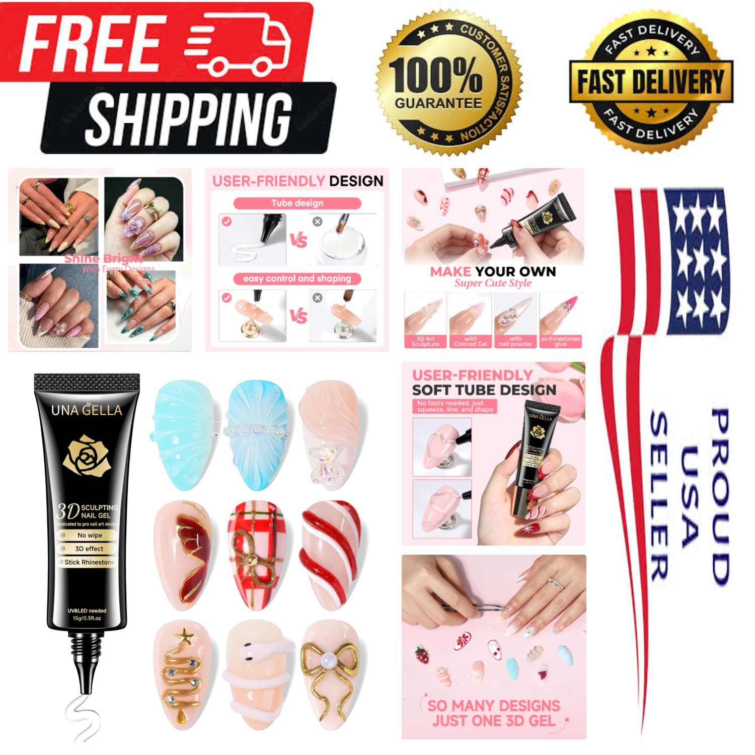 Versatile 3D Gel Nail Art Sculpting Glue – 15ml Polish with Chrome Powder