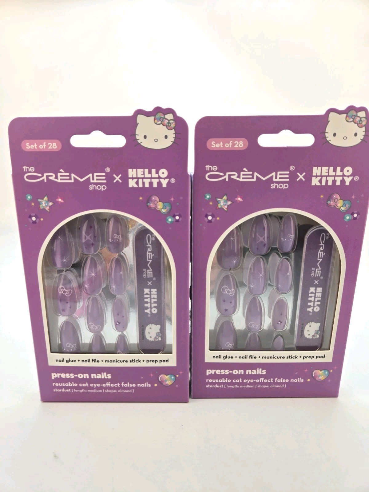 The Creme Shop x Hello Kitty Cat Eye Purple Almond Press On Nails Set Lot of 2