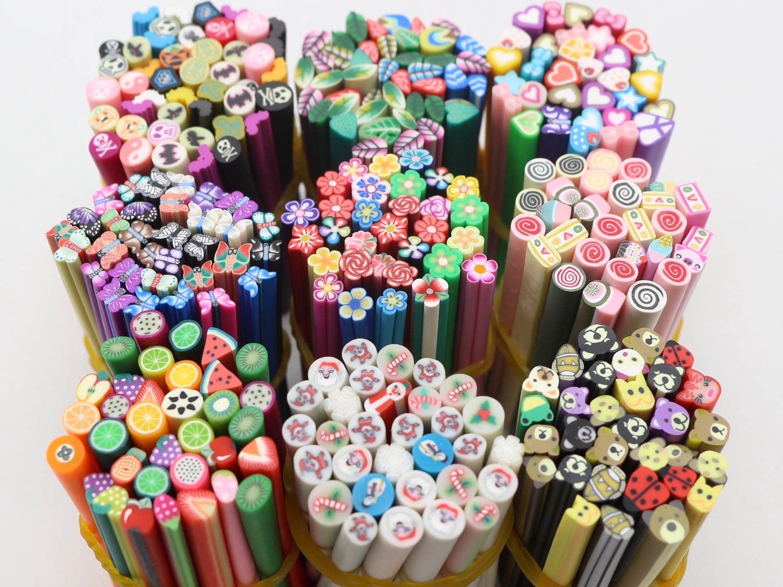 20pcs Cane DIY Polymer Clay Slice Rods Sticker 5X50mm Various for Nail Art Tips