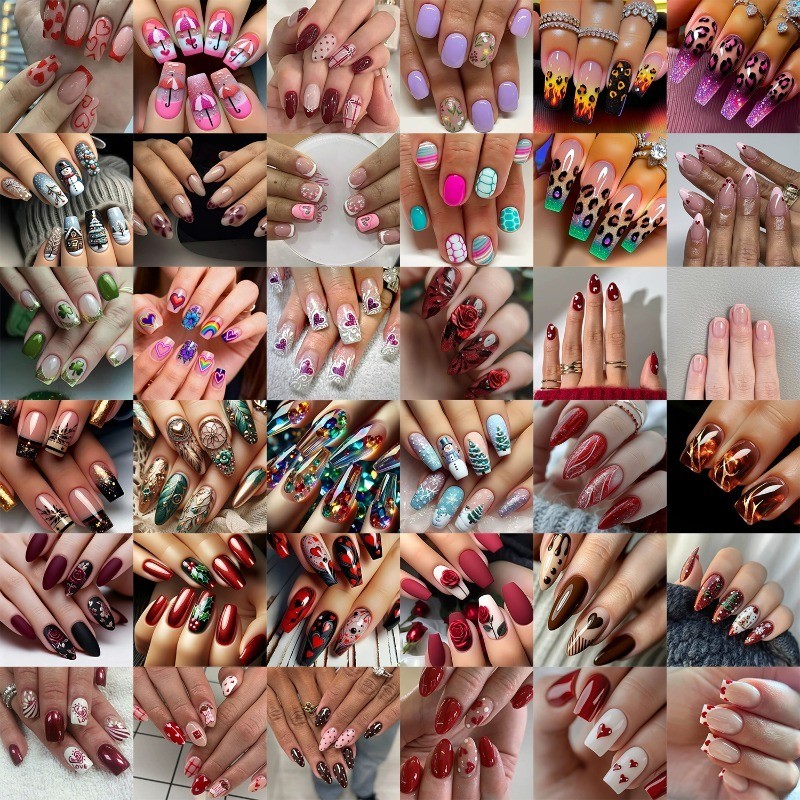 Mixed Style 96 Pressed in Nails, Random Style Size Almond Square Removable Nails
