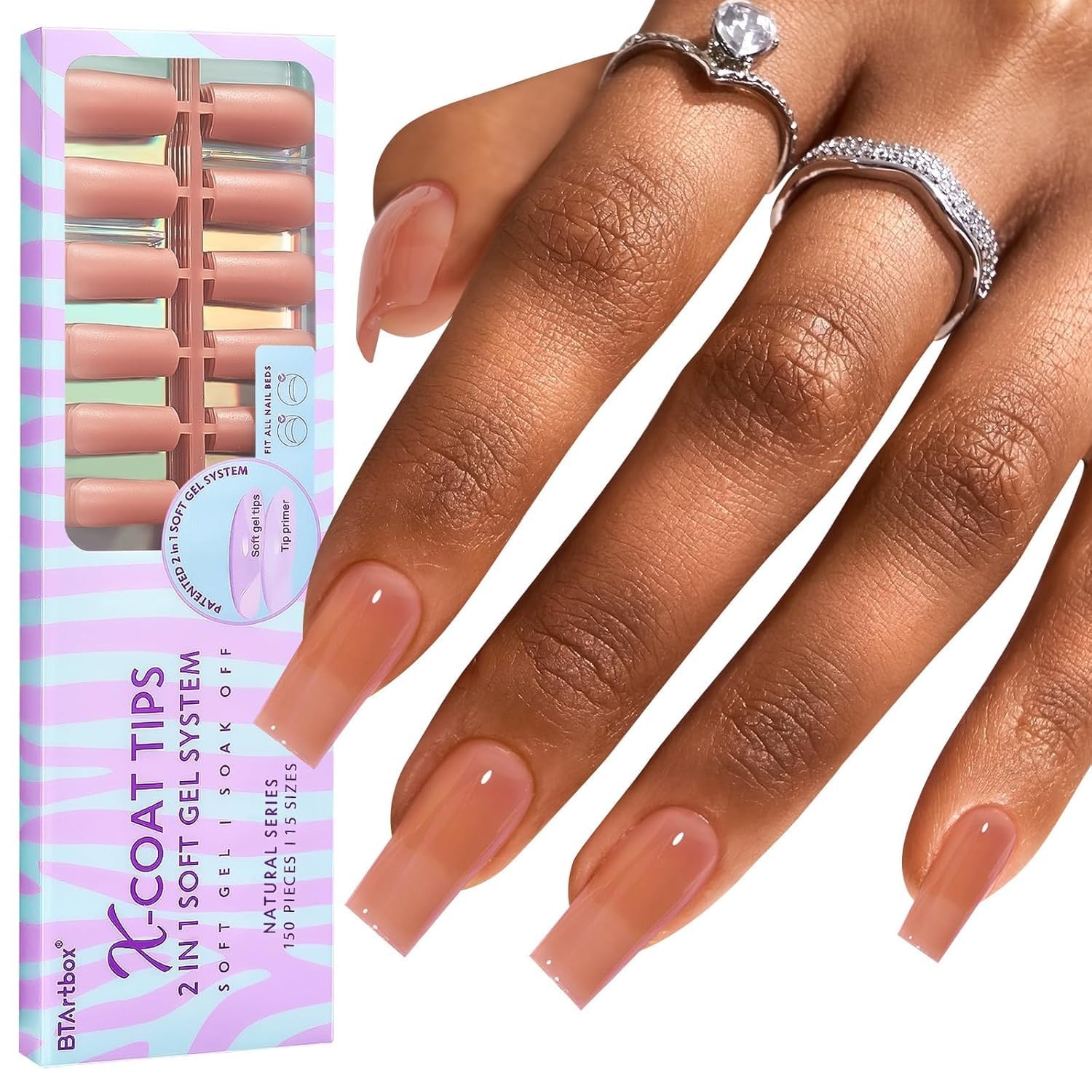BTArtbox Soft Gel Nail Tips Square – Press On Nails Long A, C1-L