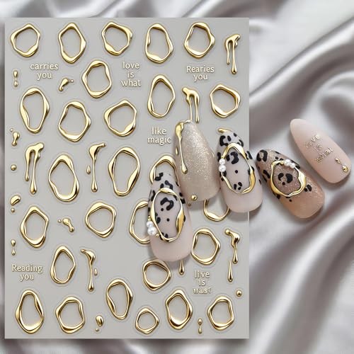 Luxury Gold Metallic Irregular Line Frame Nail Stickers For Women Girls