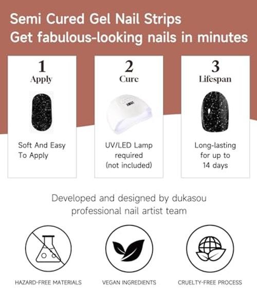 Semi Cured Gel Nail Strips (Fingertip Ballet), 28 pcs UV Gel Nail Stickers for