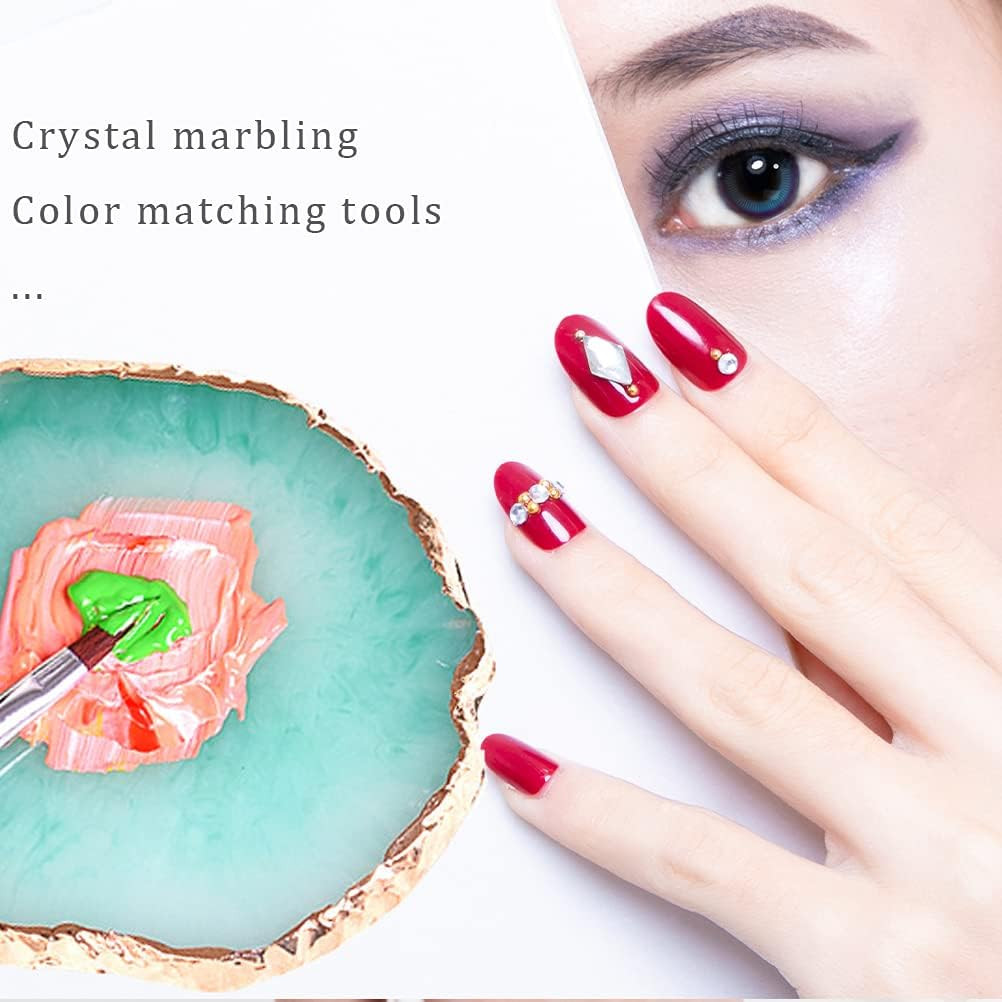 2 Pcs Resin Nail Art Palette, Nails Art Painting Palettes Gold Edge Nail Holder