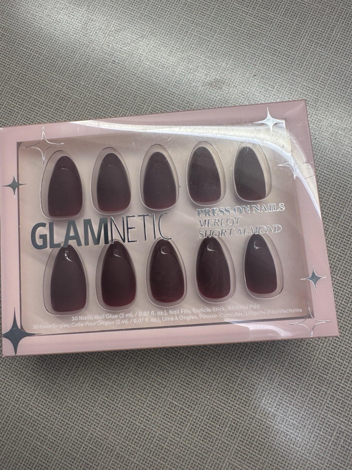 Glamnetic Press-On Nails Merlot Short Almond Glue Included