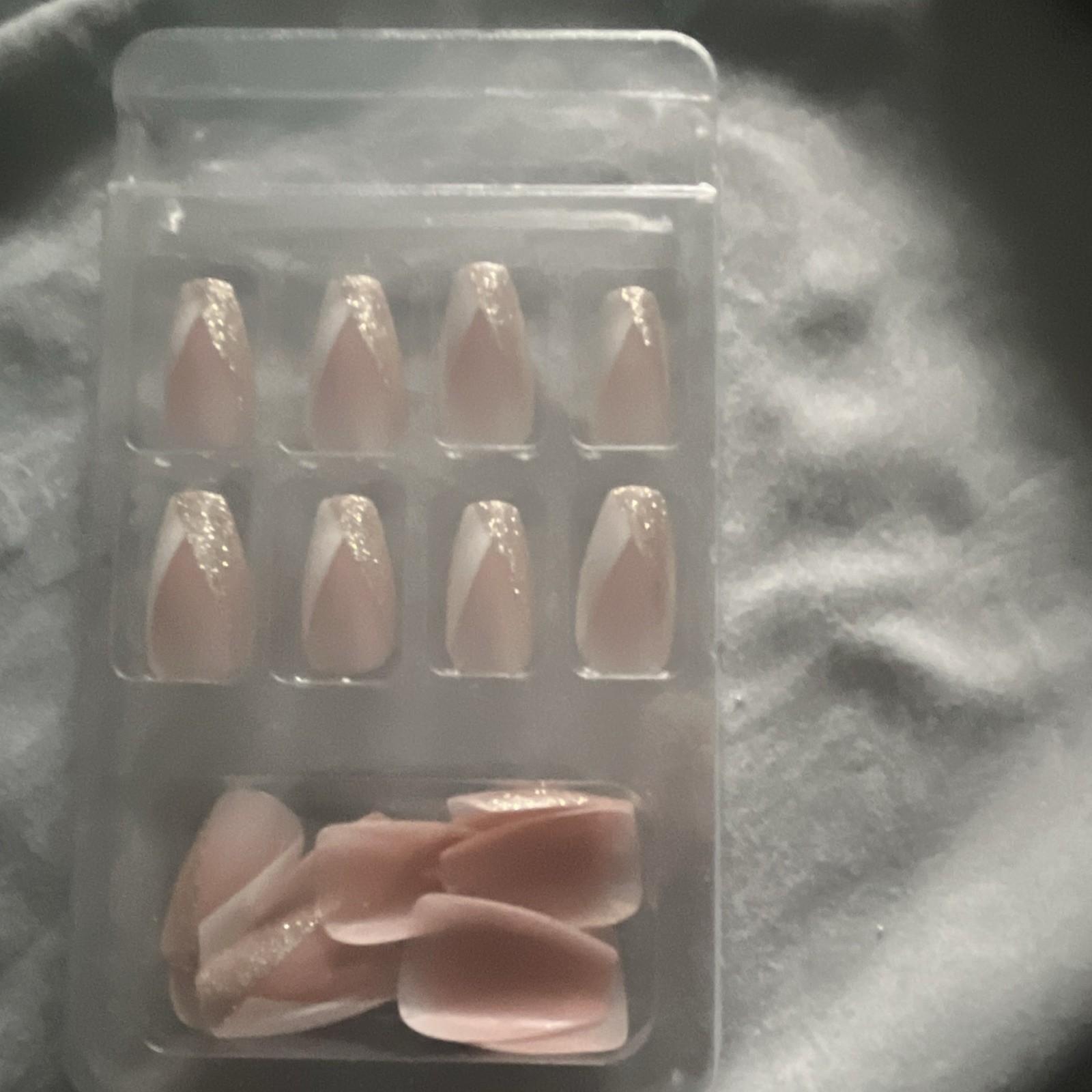 Pink White Glitter Coffin Artificial Nails Medium Full Cover for Finger
