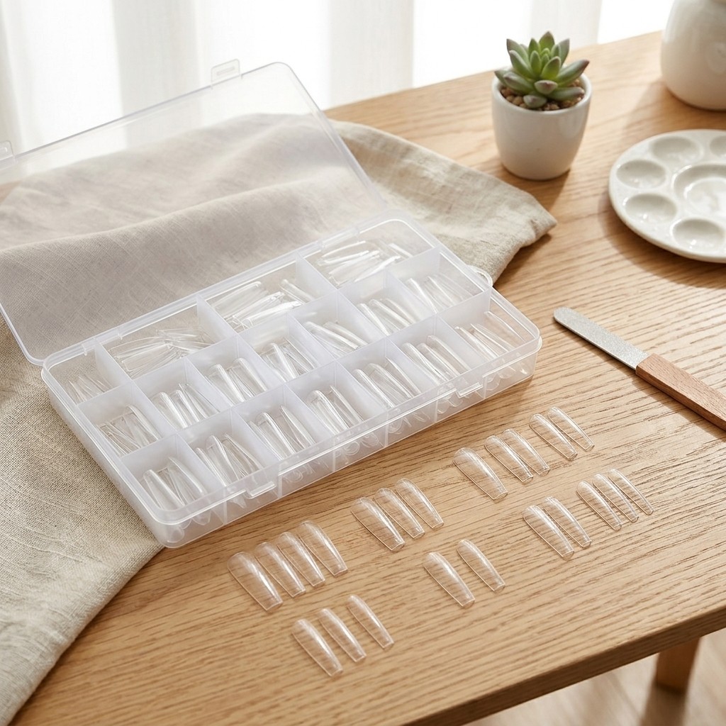 120Pcs Clear Long Coffin Nail Tips Press On False Nails with Storage Box