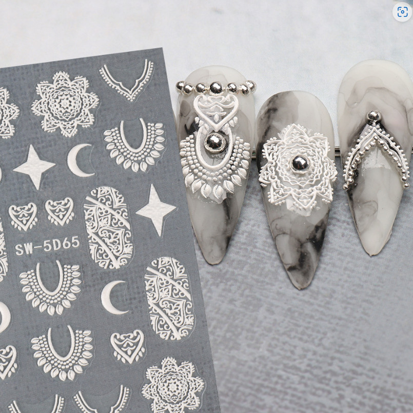 5D Embossed Retro Lace Totem Pendant Jewelry Flower Moon Nail Art Stickers NS53