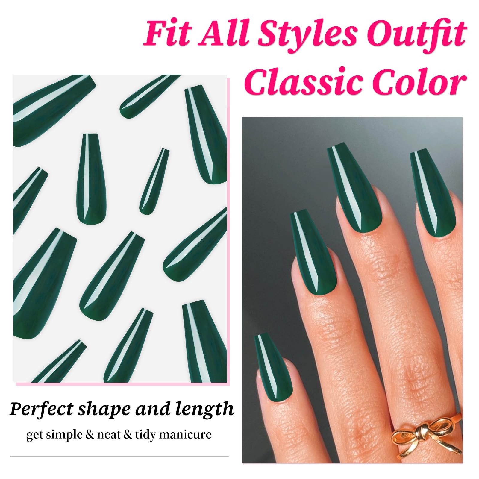 120PC Green Coffin Press on Nails Long Fake Nails Press ons with Glue Nail Ad…