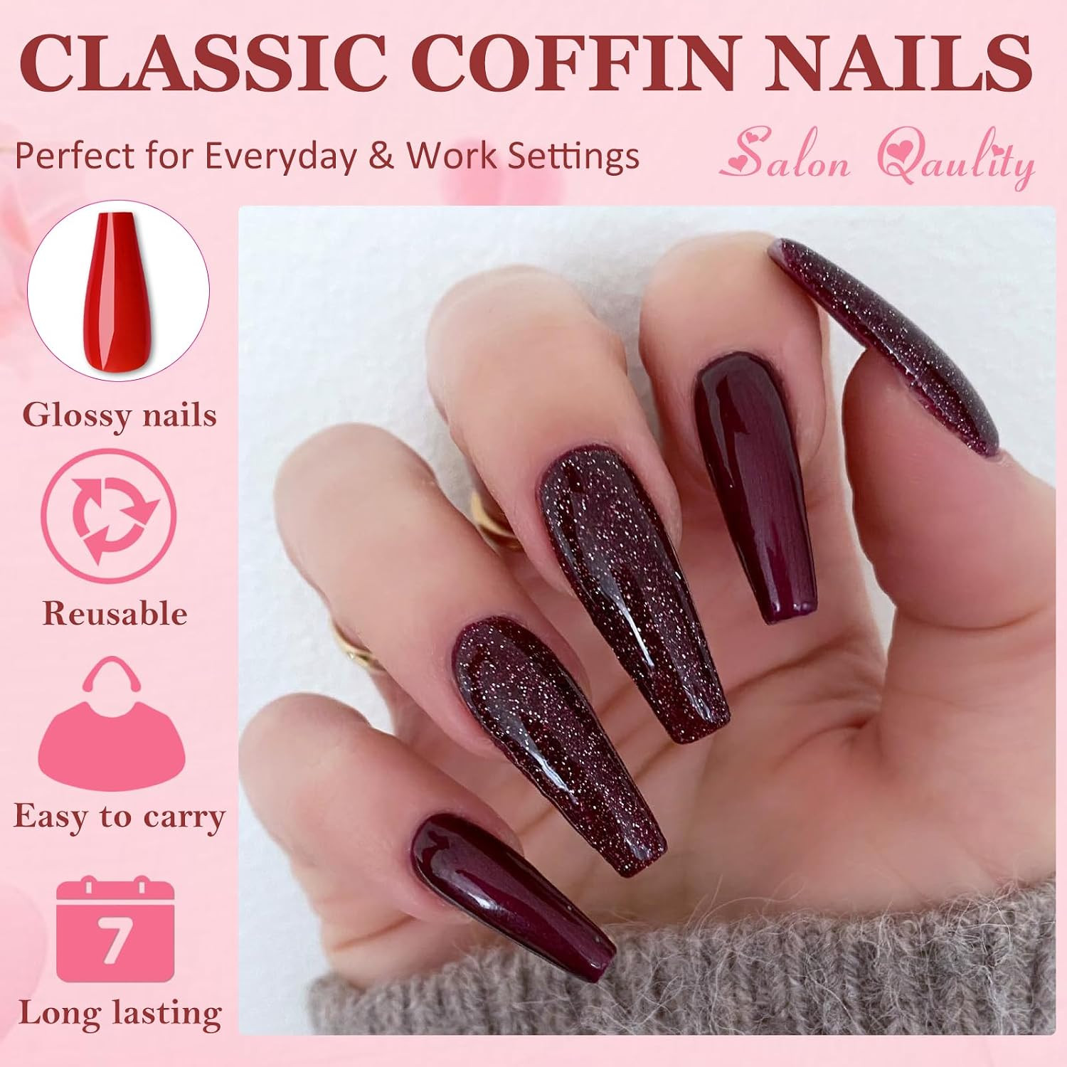 Coffin Press on Nails Long, 576Pcs Coffin Fake Nails Full Cover Long Glossy Ball