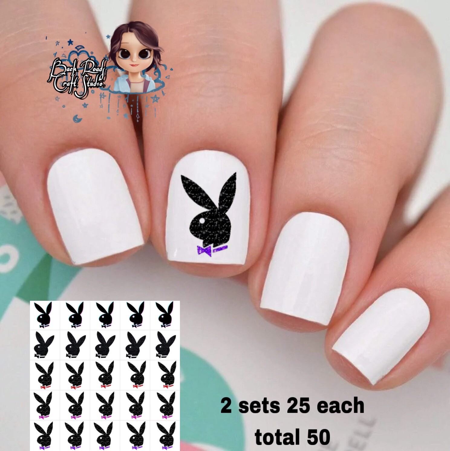 Playboy Bunny Waterslide Nail Art Decals Set Of 50 Bonus & Instructions