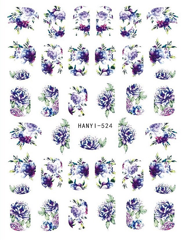 Purple Blue Flower Daisy Nail Sticker Peony Blue Full Cover Wraps Nail Decal