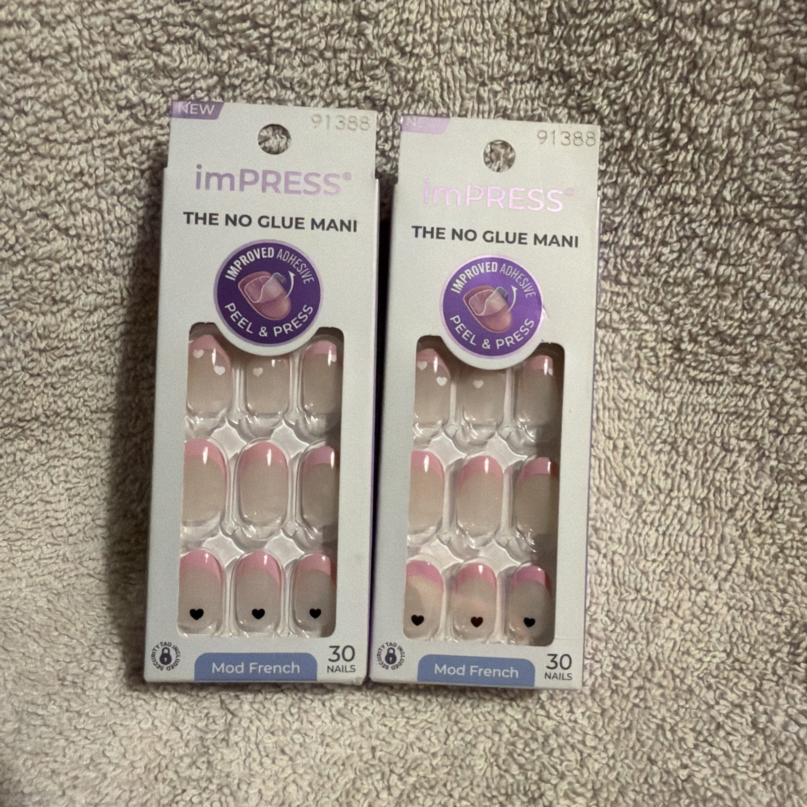 2 PACK Kiss imPRESS No Glue Press-On Nails Short Pink Oval Heart, 93188 Ditto
