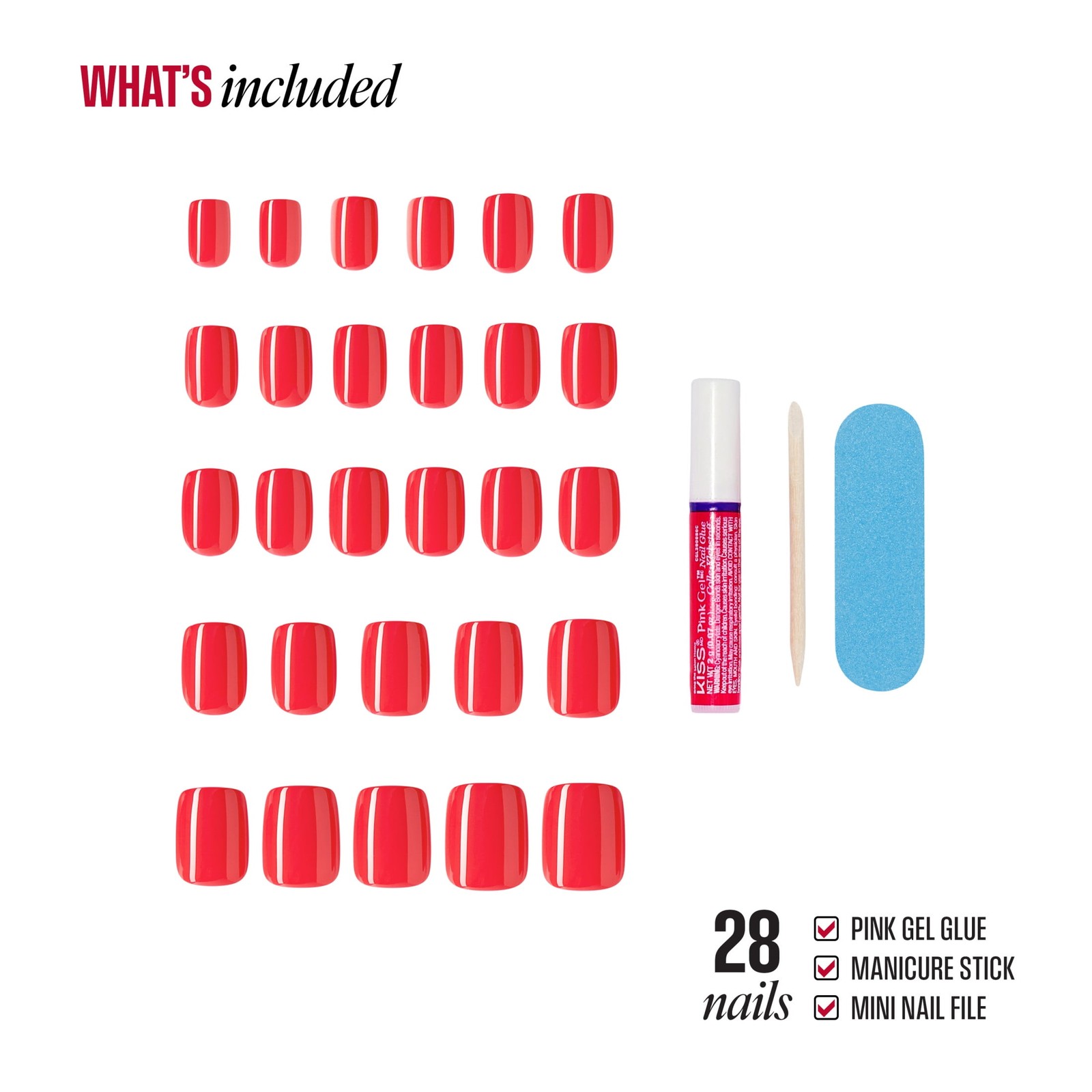 Broadway by Color Press on Nails, ‘Truthful’, Red, Short Squoval, 28 Count
