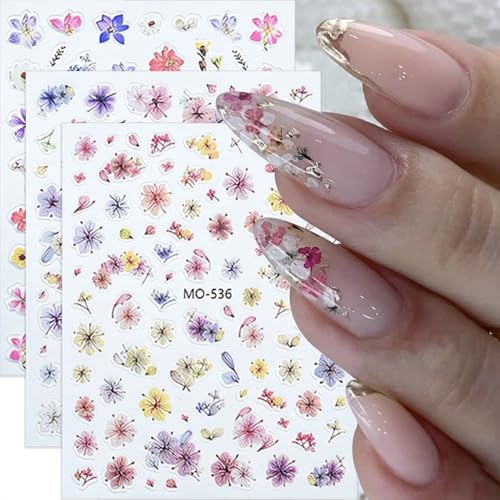 Summer Flower Nail Art Stickers Decals 3PCS 3D Embossed Self-Adhesive Flower-02