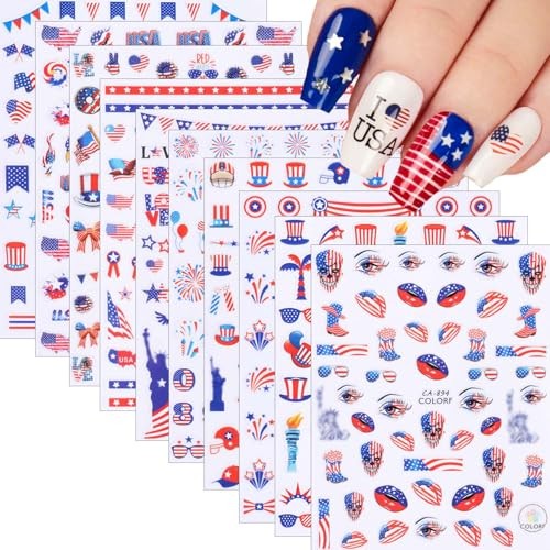 Red Blue C03 Nail Stickers – 4th of July Nail Decals – 3D – Red, Blue