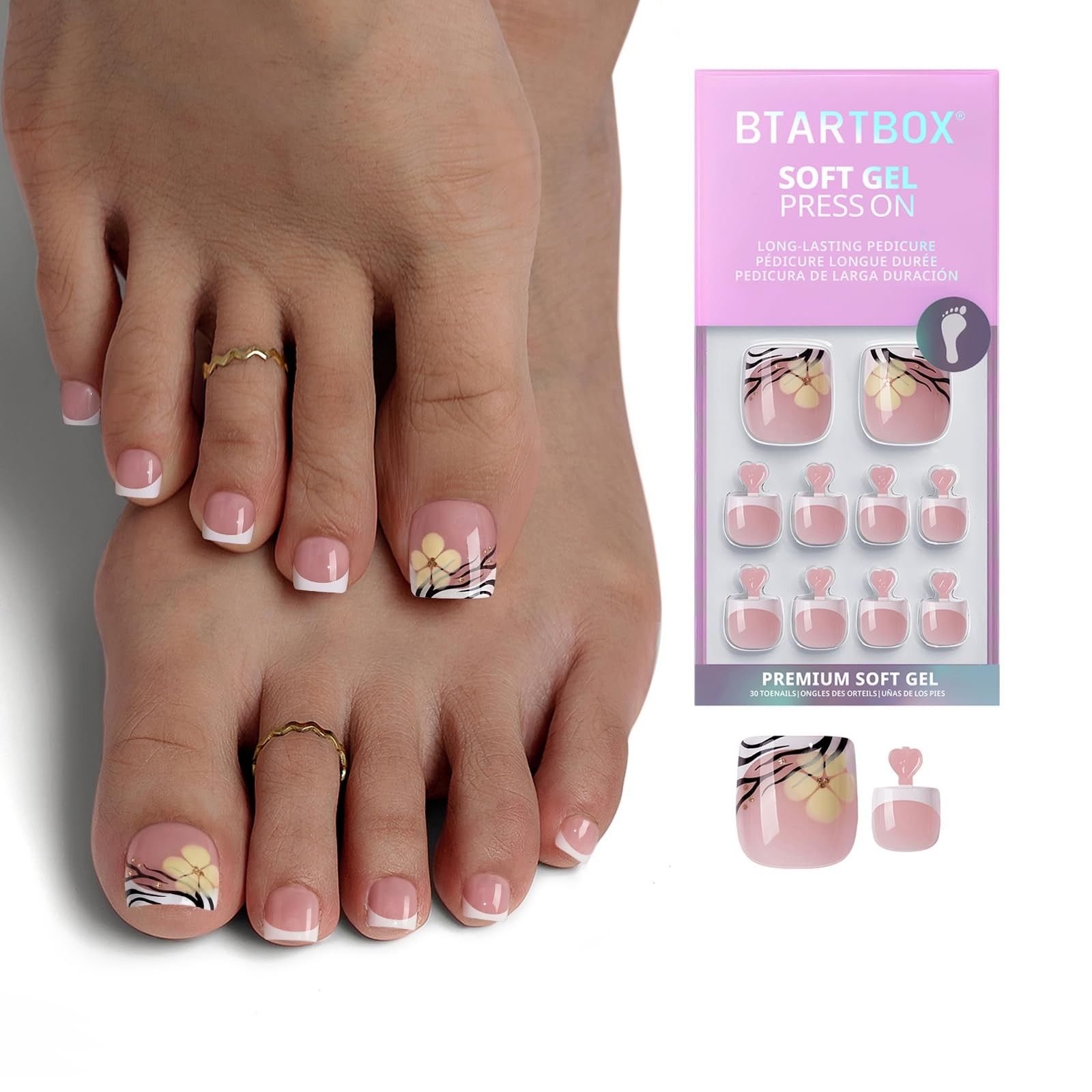 BTArtbox Press On Toenails Short – Isle Plumeria Pedi, Easy-to-Apply Flower F…