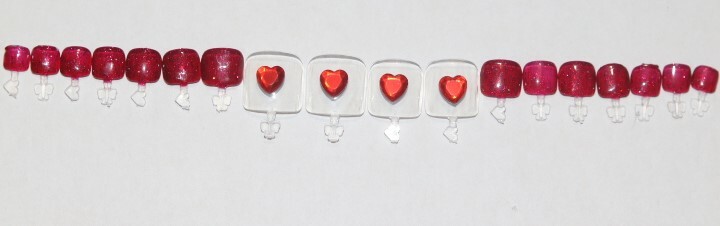 Red Heart- press on Toe nail set- (Set of 18 sizes 0-8) Toe Nails