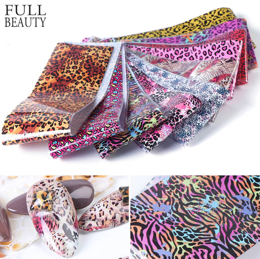 10Pcs Pink Leopard Print Snake Animal Skin Tiger Print Nail Foil Transfer 19130