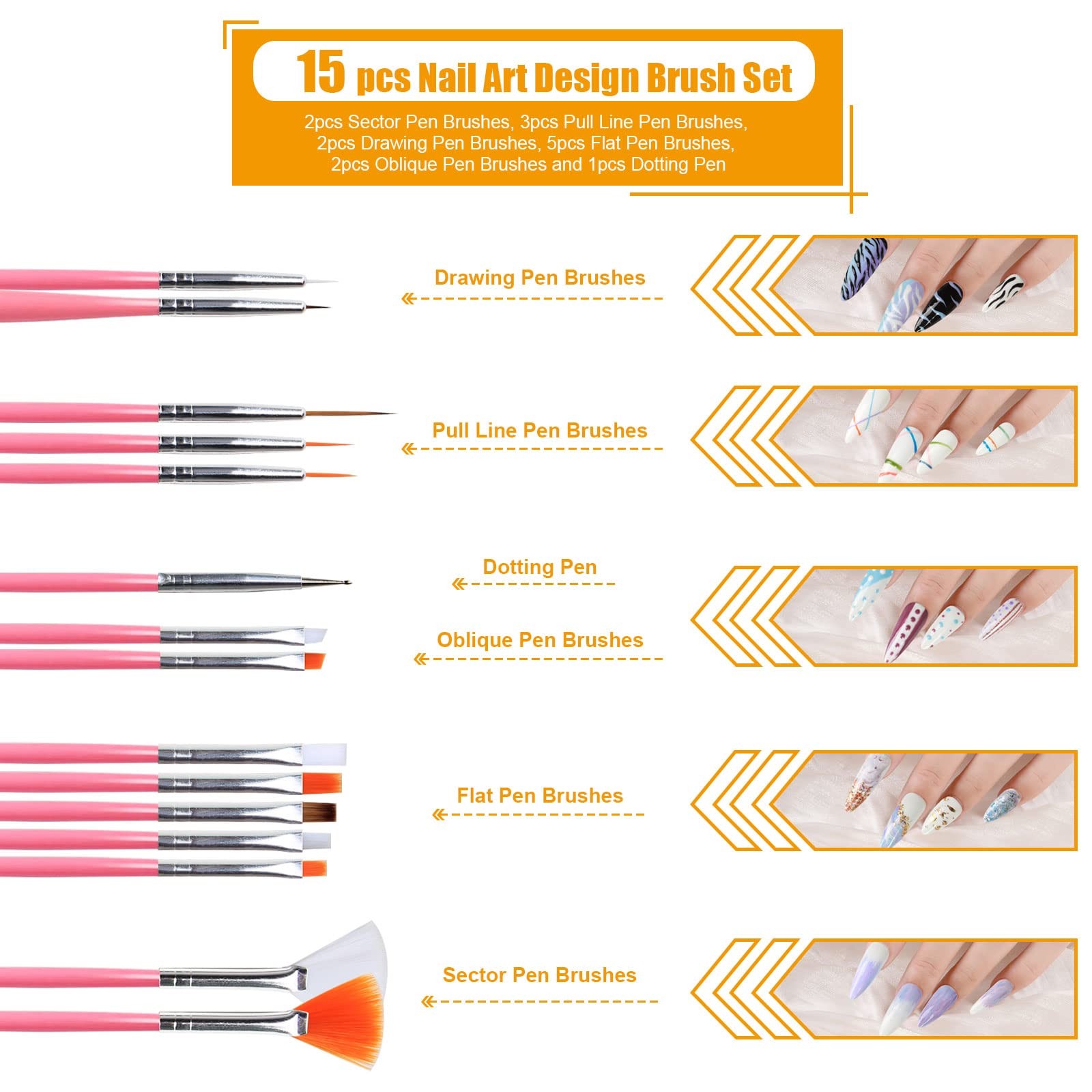 Teenitor Nail Pen Designer, Stamp Art Tool with 15pcs 44 Piece Set, Pink