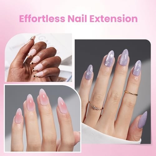 192pcs Almond Medium Nail Tips Kit with UV Glue, Base & Top Coat, Mini Lamp & To