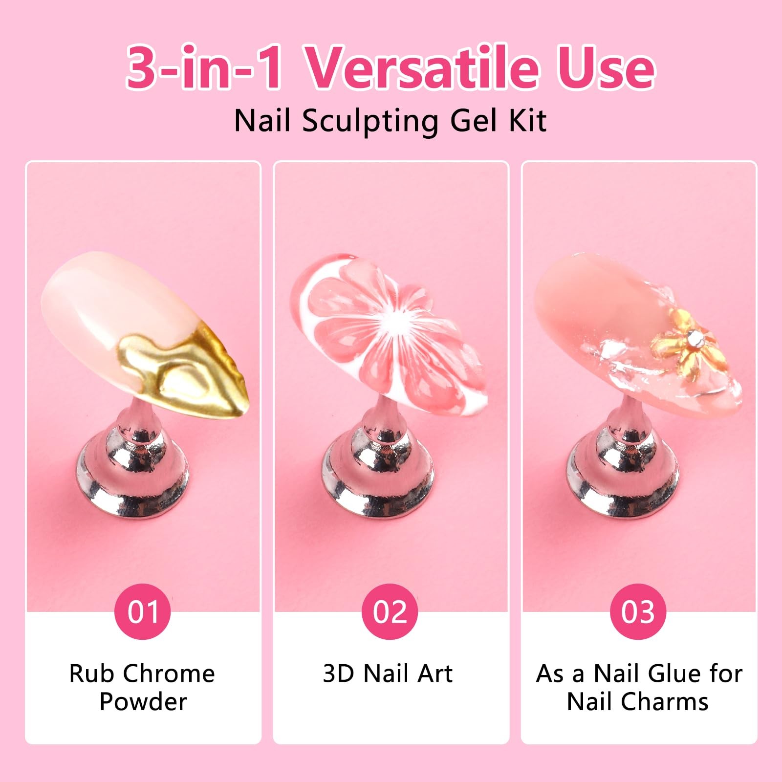 BQAN 3D Nail Sculpting Gel Kit – Professional No-Wipe Formula with Clear