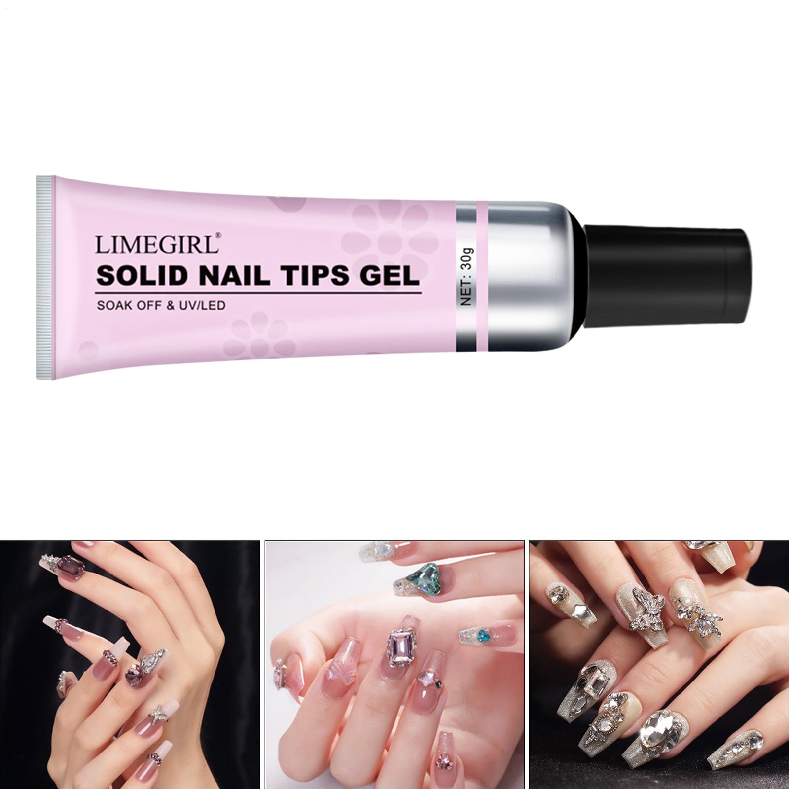 Solid Nail Glue Gel 30G Nail Gel Glue for Acrylic Nails, Soft Gel Nail Tips Glue
