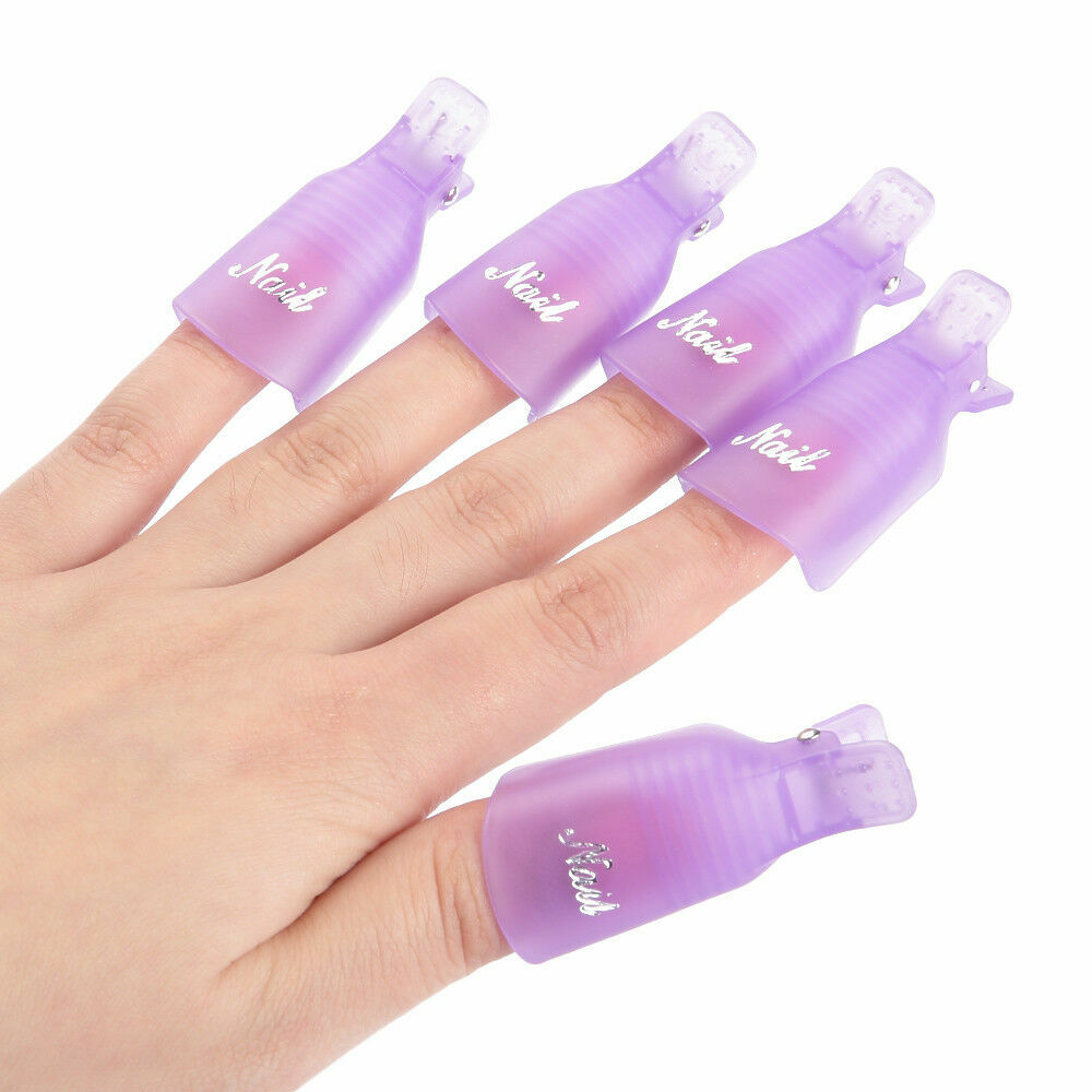 10pc Plastic Nail Art Soak Off Clip UV Gel Polish Remover Keeper Wrap cap tools