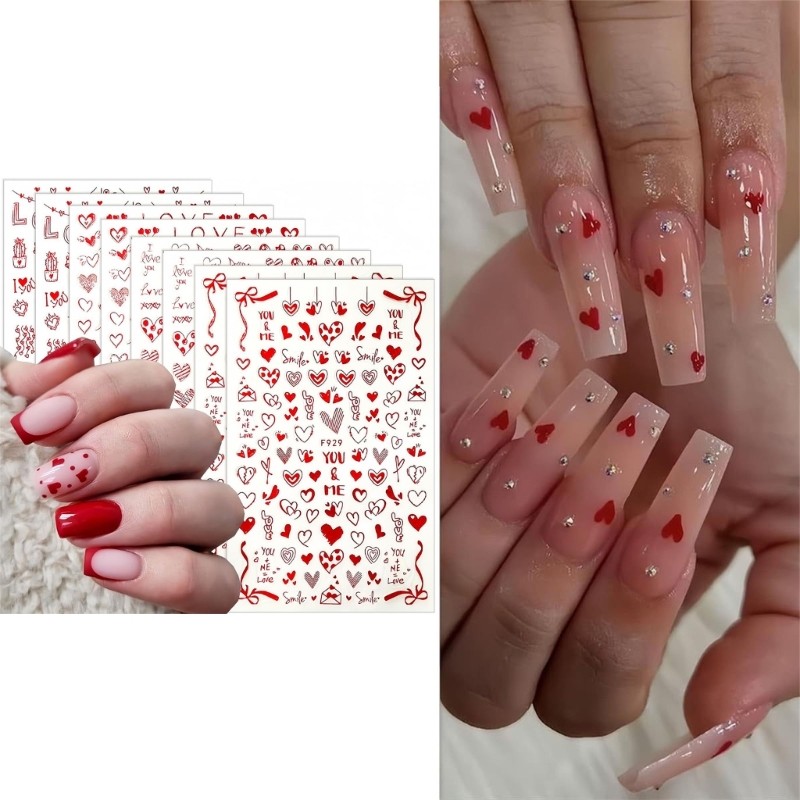 8 Sheet Valentine s Day Nail Art Decals Love Heart 3D Nail Art Stickers Gifts
