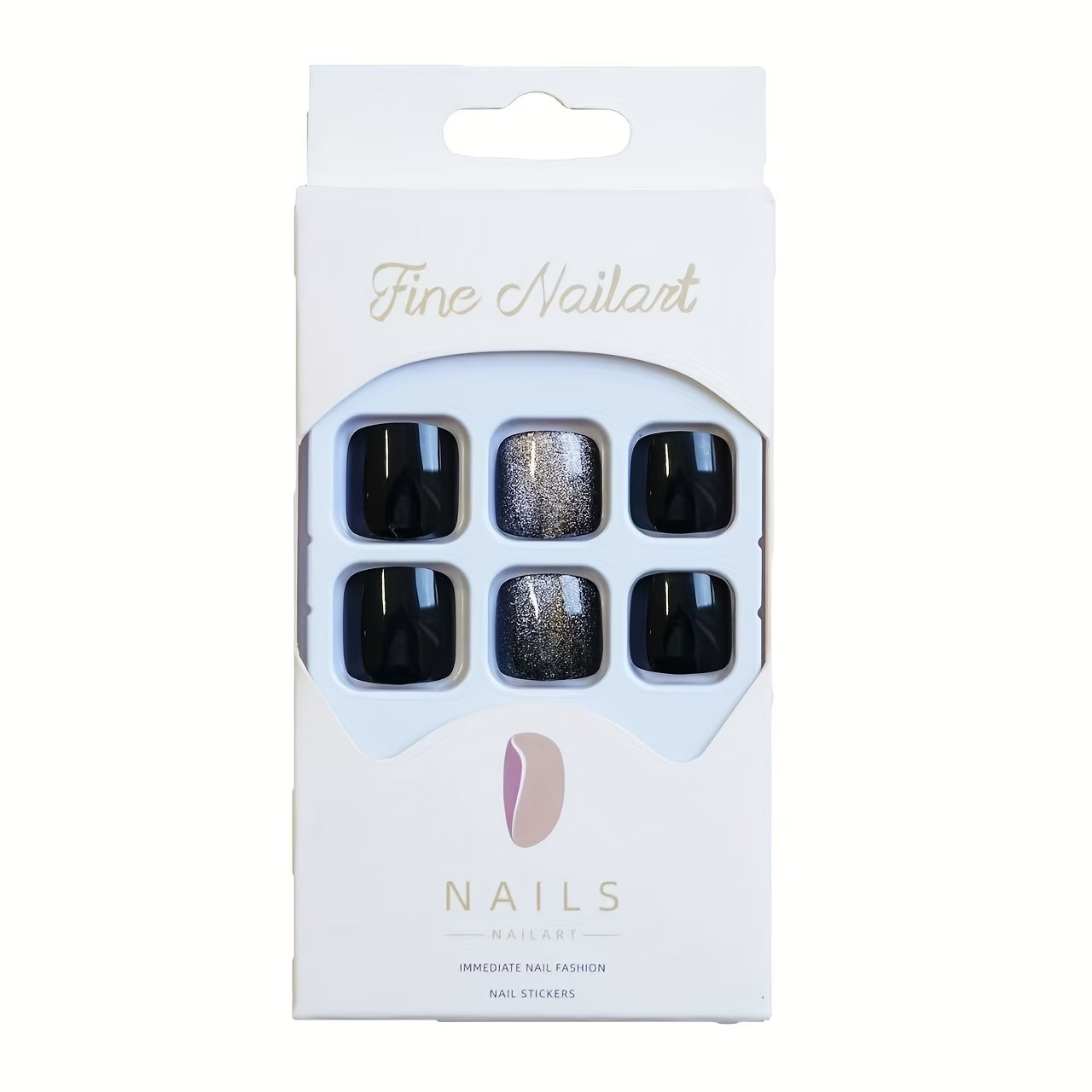 Set of 24 Black Cats Eye Crystal False Toenails