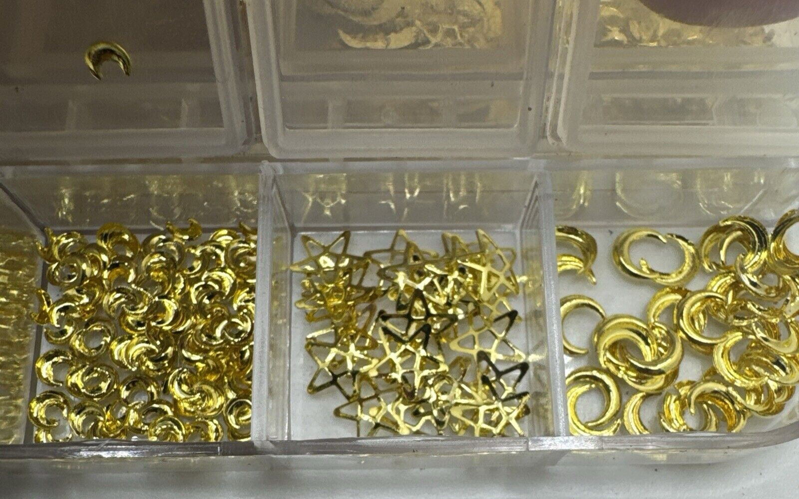 Mix Size Nail Art Gold, Silver stars hearts Glitter Foil, Crystal Gems Decor