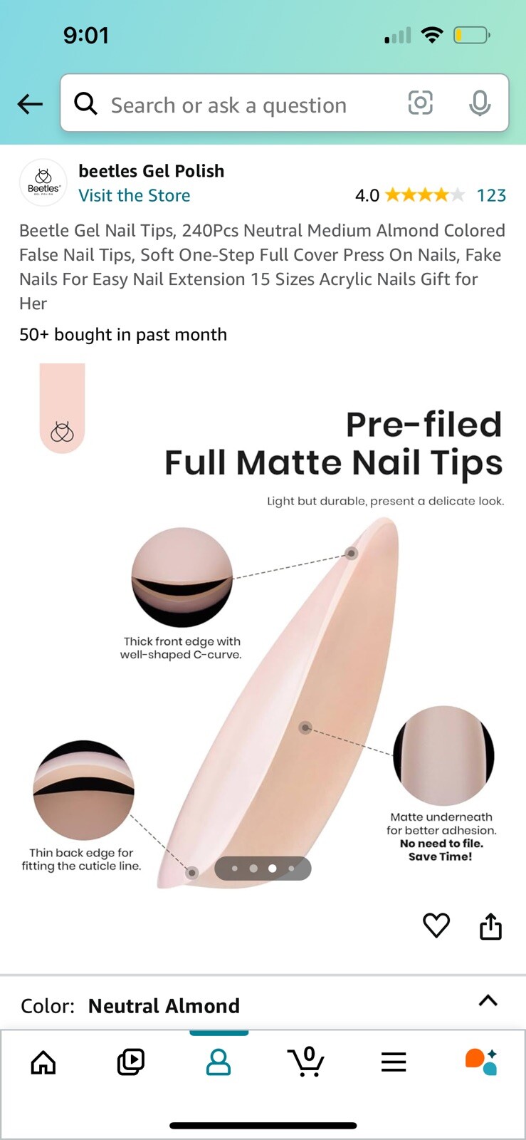 Beetles Gel Nail Tips, 240Pcs Neutral Medium Coffin Colored False Nail Tips,