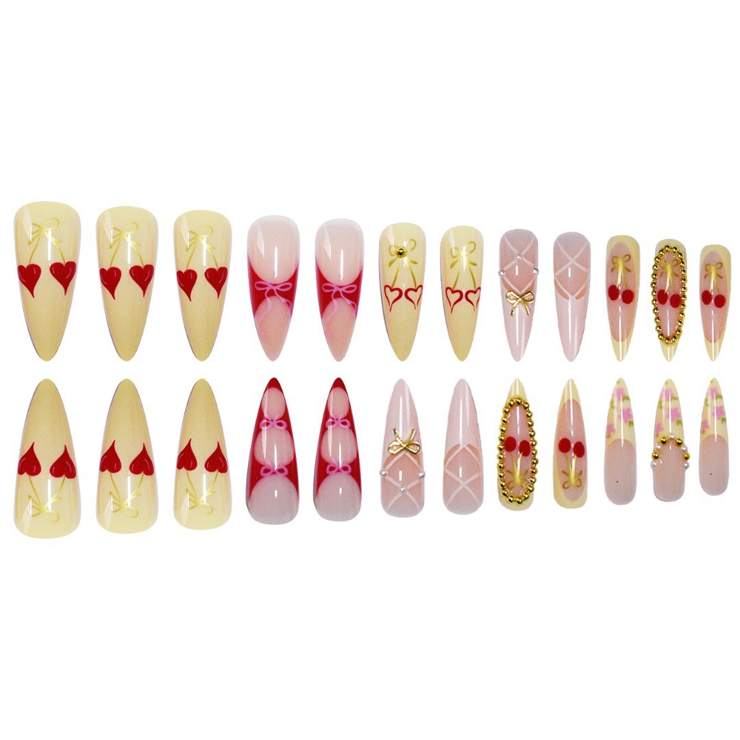 Sweet Cool Cherry Plaid Bow Press On Nails Wholesale