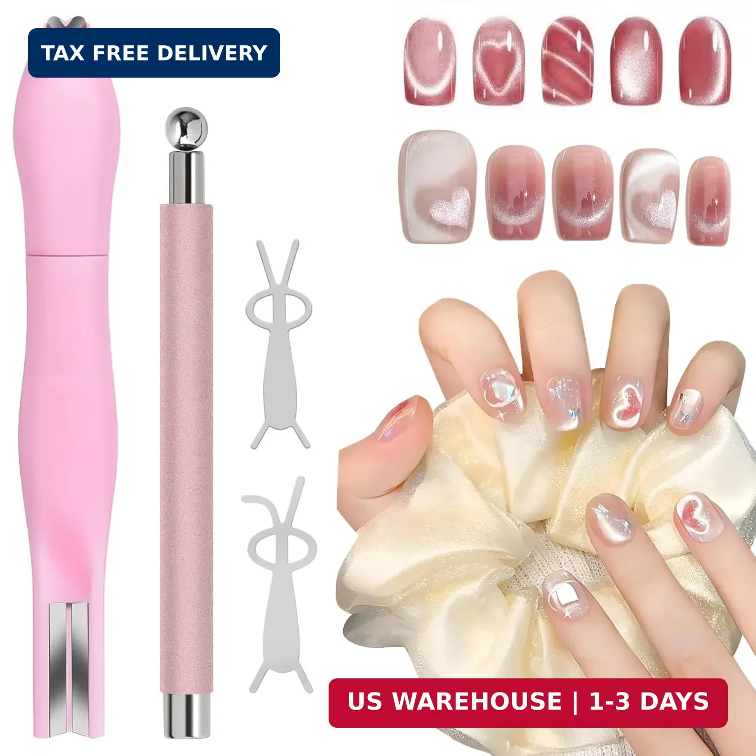 4Pcs Cat Eye Nail Magnet Kit for Gel Polish, 3-in-1 Magnet with Dual-Ended Pen &