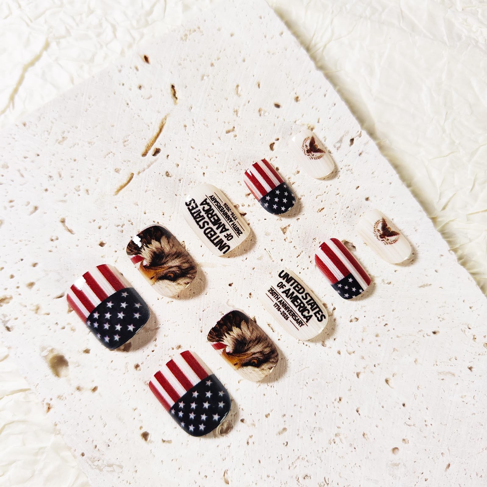 24Pcs 250th Anniversary Press Nails Short Square 4th July American Flag