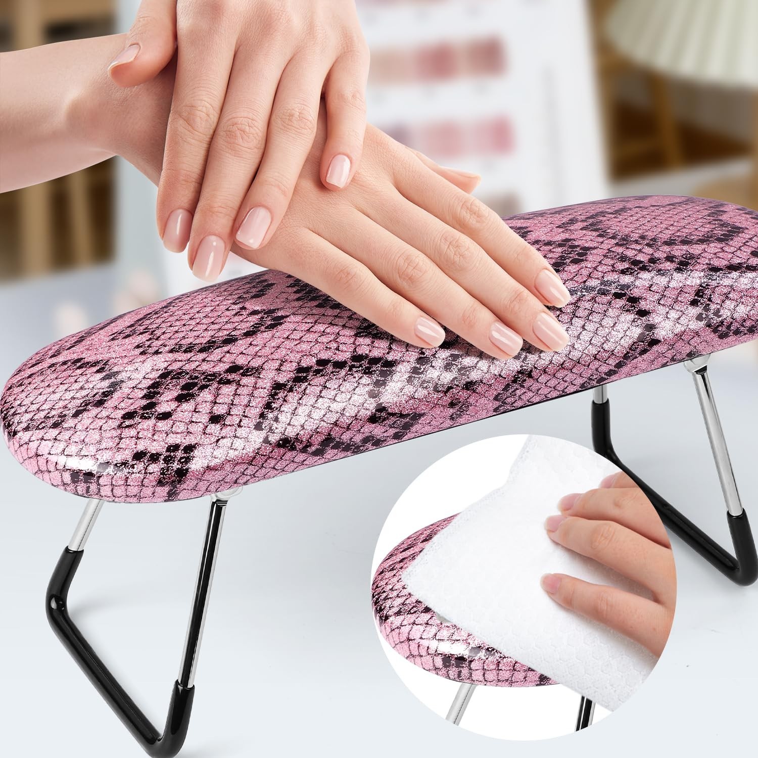 Professional Nail Hand Rest Stand Foldable PU Leather High-Density Sponge Nail A