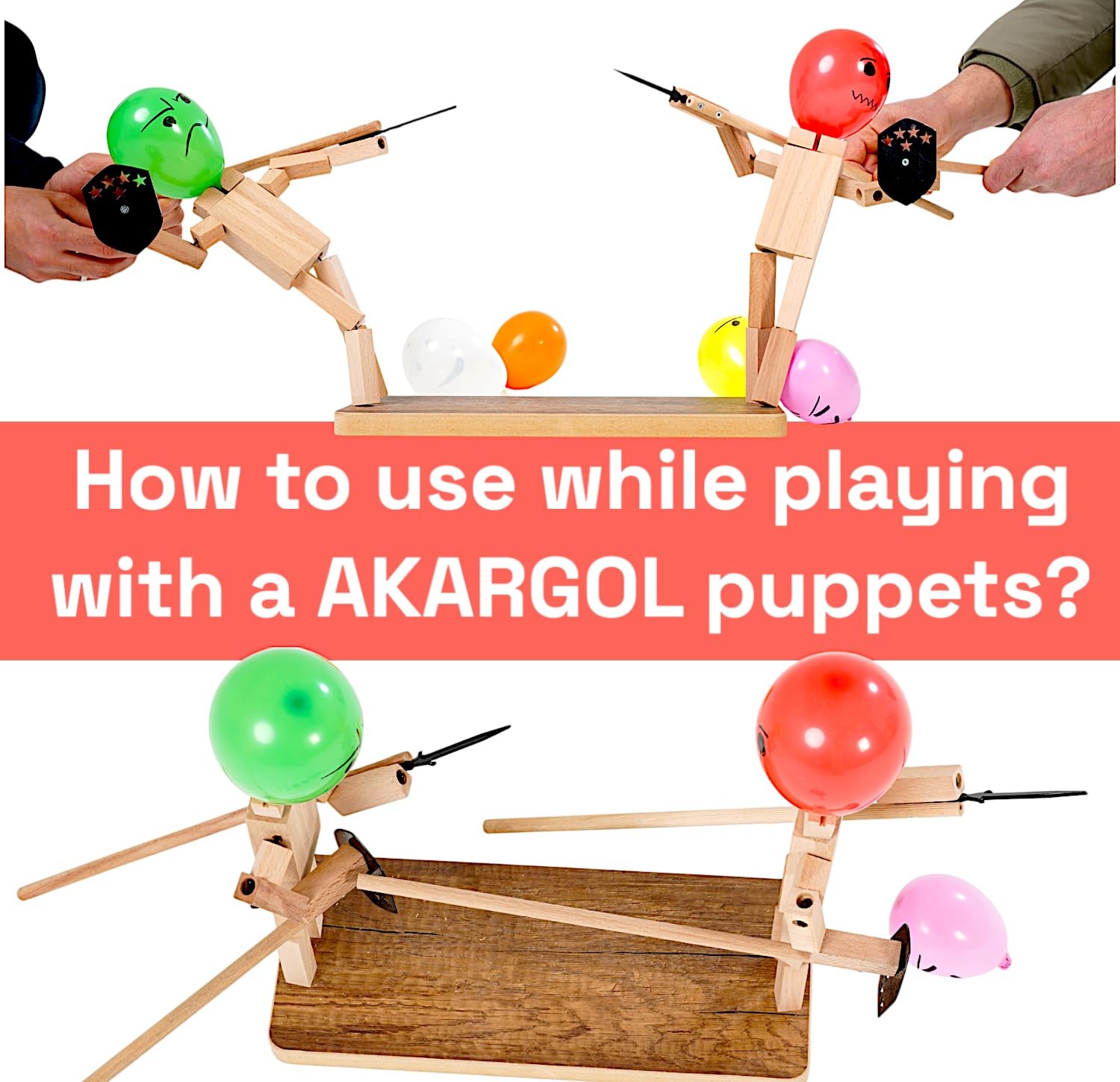 Akargol Huge Handemade Wooden Fencing Puppets Balloon Head Extra Large, Brown