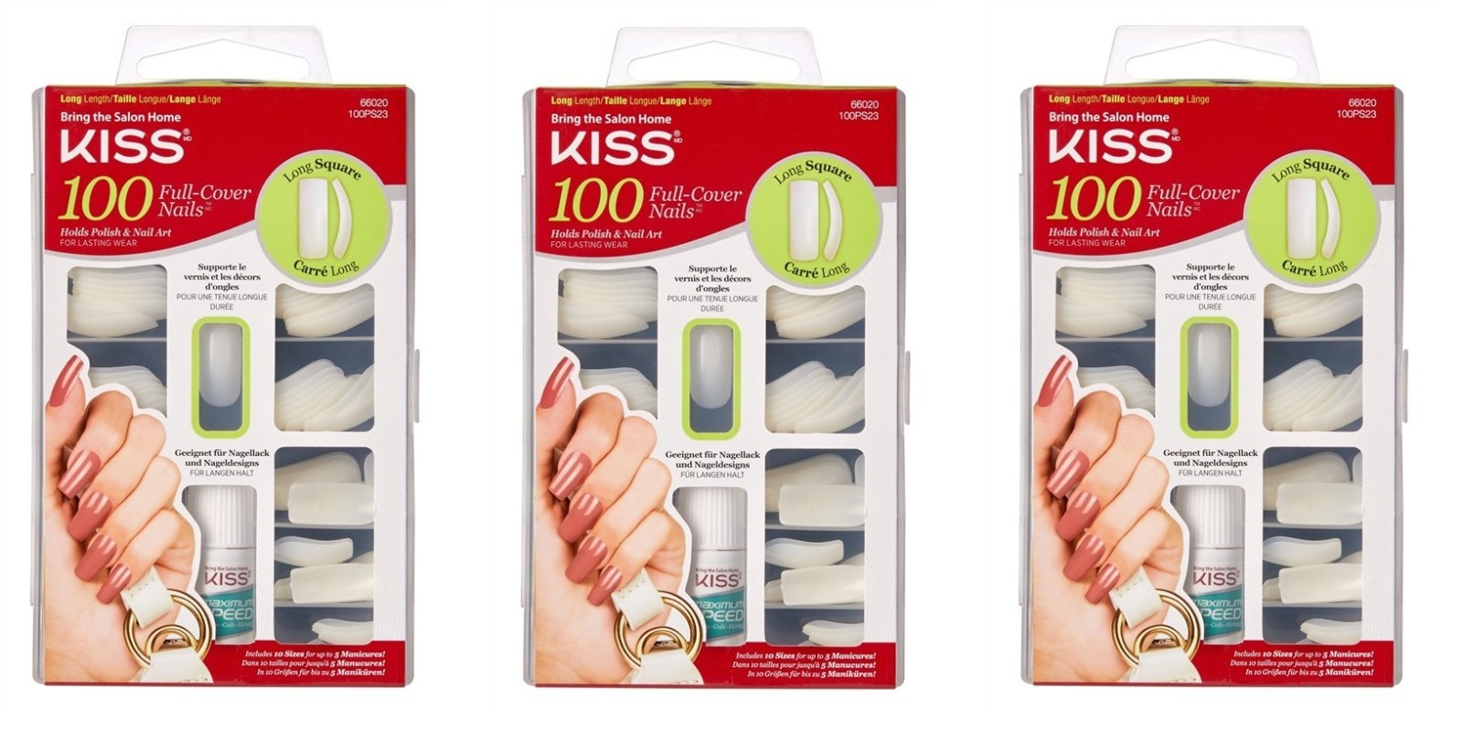 BL Kiss 100 Full Cover Nails Long Square *Three Pack*