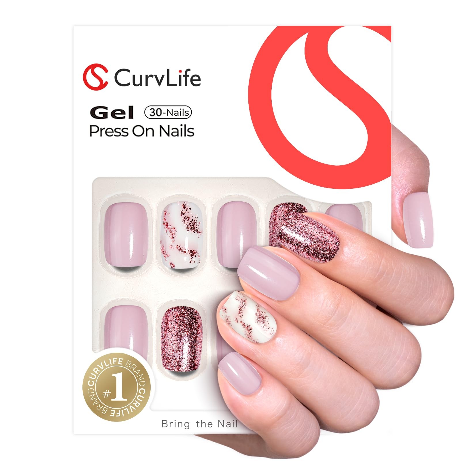 Press on Nails Short Square Acrylic Fake Nails with Apricot Design Full Cover…