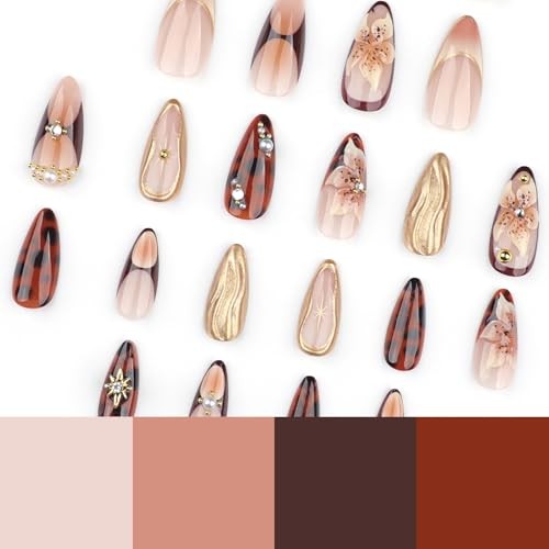 Handmade Press On Nails Almond Medium Long 3D Fake Nails with Charms style01