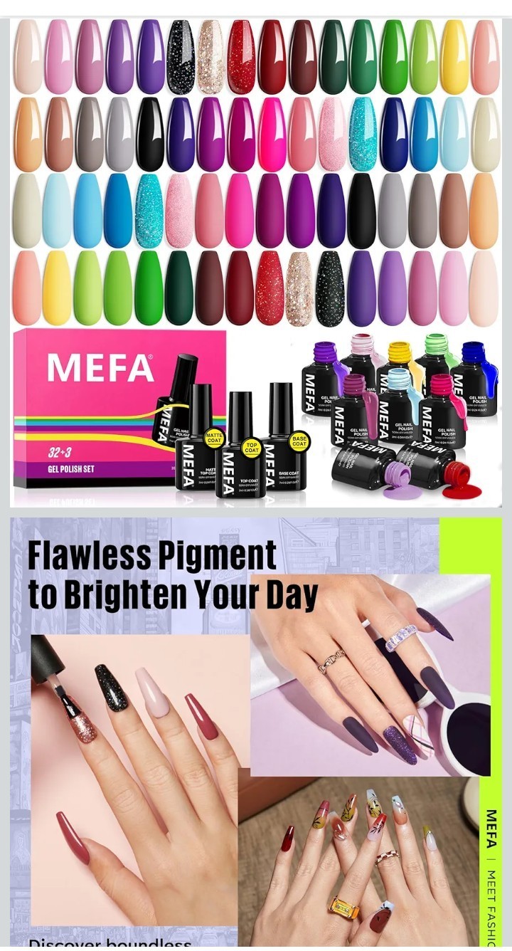 MEFA Gel Nail Polish with UV Light 60pc Total, 32pc Colors All Seasons Soak Off