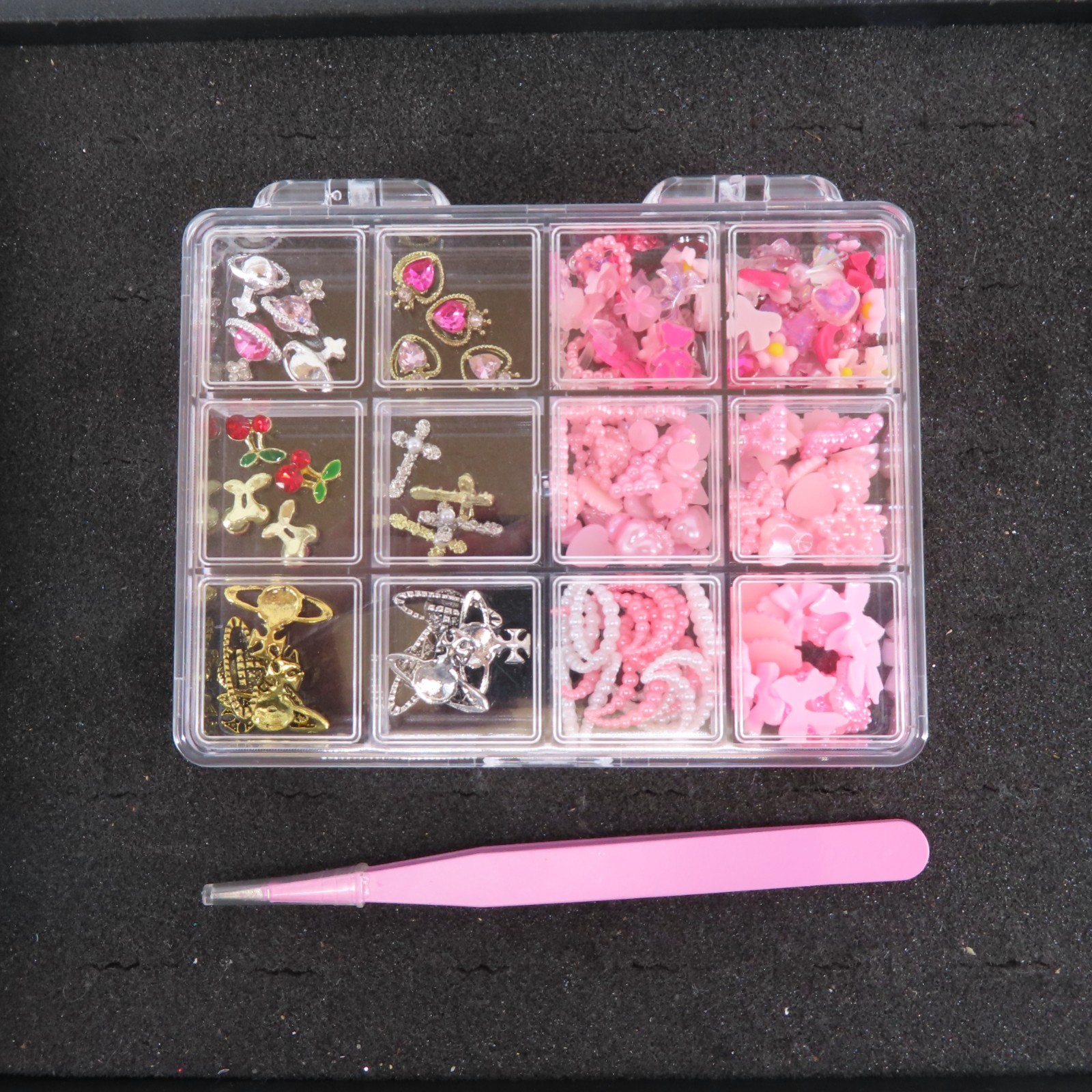 (5 BOXES) TATIWOO 3D NAIL ART CHARMS 24PCS PINK BOW HEART STAR BUTTERFLY DECALS